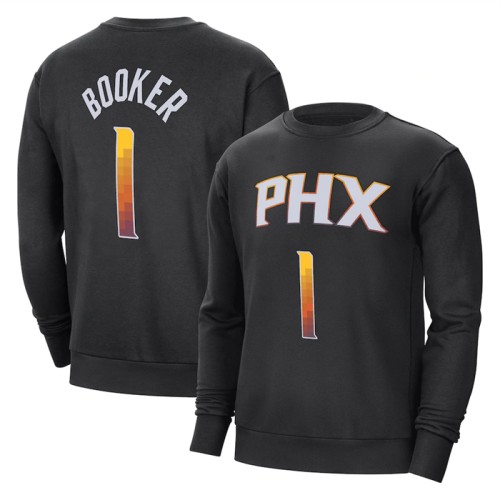 Men's Phoenix Suns #1 Devin Booker Black Long Sleeve T-Shirt - Click Image to Close